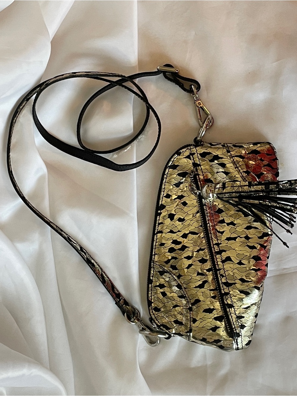Metallic Gold Tassel Crossbody Bag for Women